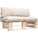 vidaXL Holz Palettensofa mit Sandfarbigen Kissen Palettenauflage Palettenkissen Paletten Polster Sofa Gartensofa Palettenmöbel Gartenmöbel In/Outdoor