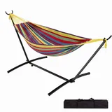 Hängematte 2 Personen XXXL Mit Gestell Vielseitige Doppel, Hängematte Mit Stabilem Stahlgestell – Tragbar, Platzsparend, Bis 204 kg Belastbar – Für Garten, Terrasse, Camping