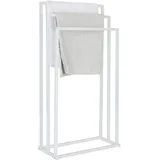 Relaxdays Handtuchständer, HxBxT: 84 x 44 x 21,5 cm, Metall, 3 Stangen, stehender Handtuchhalter, Badezimmer, weiß