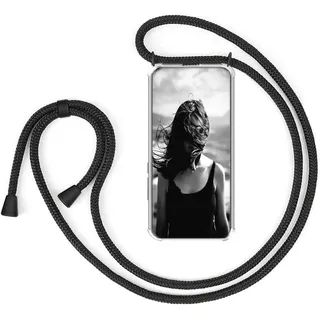 HomiTunky Handykette Handyhülle für Huawei P20 mit Band - Handy-Kette Handy Hülle mit Kordel zum Umhängen Handyanhänger Halsband Lanyard Case - Transparent Schutzhülle in Schwarz