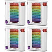 KAMACA 4 er Pack (= 4 Stück) praktischer Medikamentendosierer 28 Tage mit 4 Fächern pro Tag, Pillendose, Pillenbox, Tablettenbox, Wochendosierer (4er Set - 4 Wochen - weiß)