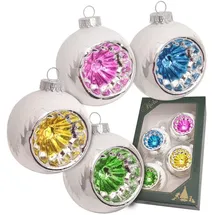 Krebs Glas Lauscha Weihnachtskugeln Weiß mit Bunten Reflexen 4-tlg. 7cm