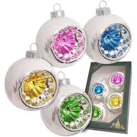 Krebs Glas Lauscha Weihnachtskugeln Weiß mit Bunten Reflexen 4-tlg. 7cm