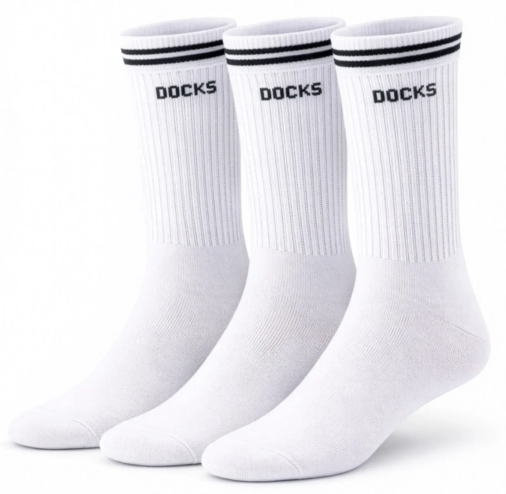 3 Paar DOCKS Socken Komfortbund Sport Tennis Socken Damen Herren weiß 35-38