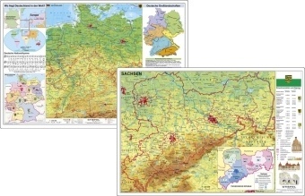 Deutschland Physisch. Sachsen Physisch  Duo-Schreibunterlage  Karte (im Sinne von Landkarte)