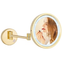 DOWRY Kosmetikspiegel mit Beleuchtung Wandmontage Gold Schminkspiegel mit 7X Vergrößerung 3 Farben Lichtern Vergrößerungsspiegel mit Licht für Bad,Hotel,Ø21.5 cm