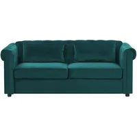 Beliani Schlafsofa CHESTERFIELD Samtstoff Smaragdgrün 3-Sitzer
