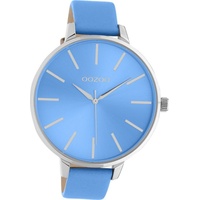 OOZOO Quarzuhr Oozoo Damen Armbanduhr Timepieces, (Analoguhr), Damenuhr Lederarmband blau, rundes Gehäuse, extra groß (ca. 48mm) blau