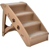 Rutschfeste Hundetreppe Klappbar Mit Halterung 4-stufen, Haustiertreppe Katzentreppe Mit Teppichboden 62,5 X 39 X 49cm Braun - Costway