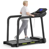 Walking Pad Laufband für Senioren mit Langen Handläufen, klappbar, 135 kg Belastbarkeit, großes LED-Display, extra breite Lauffläche, APP, Fitnessgerät für Zuhause