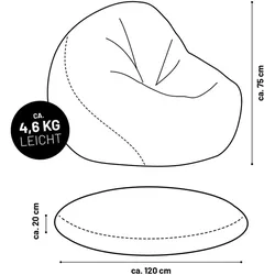 Lumaland Sitzsack Drops 300l - mit 2-in-1-Funktion - Sitzen & Liegen - 120 x 75 cm - Indoor Outdoor - Silbergrau