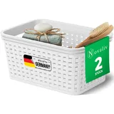 Novaliv 2 Stück Eleganter Aufbewahrungskorb in Rattan-Optik | Weiß Kunststoff 2L ? Perfekt für Bad & Kleidungsaufbewahrung. Aufbewahrungsbox Badezimmer Körbchen Bad Organizer Korb Ordnungsbox