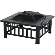 MCombo - M Quadratische Feuerstelle Mit Grillrost Feuerschale Feuerkorb 0039bk, 81 Cm X 81 Cm X 44,5 Cm