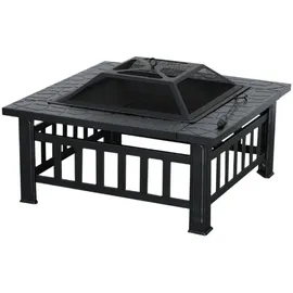 MCombo - M Quadratische Feuerstelle Mit Grillrost Feuerschale Feuerkorb 0039bk, 81 Cm X 81 Cm X 44,5 Cm