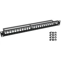 HMF UTP Keystone-Patchpanel 19 Zoll 1 HE 24 Ports RJ45 Schwarz