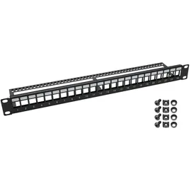 HMF UTP Keystone-Patchpanel 19 Zoll 1 HE 24 Ports RJ45 Schwarz