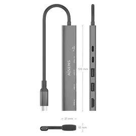 AISENS ASUC-5P022-GR USB-C 5 Ports), Dockingstation - USB Hub, Grau,