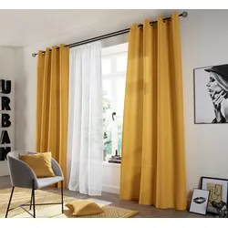 Vorhang MY HOME "Raja" Gr. 1, grau (messingfarben), B:140cm H:145cm, Polyester, Recyceltes Material, Gardinen, 2er-Set, Bestseller, einfarbig, modern, pflegeleichte Mikrofaser