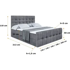 altdecor Boxbett, BERO-Z - 160 x 200 - H3 - Dunkelgrau