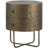 Woood Nachttisch Glossy Rund Metall, modern elegant, gold Messing, kompakt mit 2 Schubladen