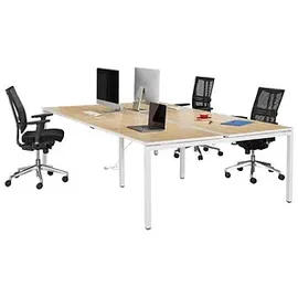 Paperflow easyDesk Doppelschreibtisch buche rechteckig, 4-Fuß-Gestell weiß 280,0 x 166,0 cm