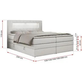 MKS Meble Boxspringbett Weiß, Textil, 2-Sitzer, H4, Rechteckig, 140x200 cm, Schlafzimmer, Betten, Boxspringbetten