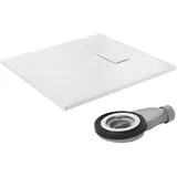 luxebath Duschwanne 90x80 cm Weiß mit Ablaufgarnitur, SMC Duschtasse Brausewanne H:30 mm, Design Brausetasse Anti-Rutsch-Oberfläche in Schieferoptik