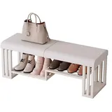 KAMPCO 3-stöckiges Schuhregal für den Eingangsbereich, weiße Schuhbank aus Metall mit gepolstertem Sitz, Schuh-Organizer für den Innenbereich, Eingangsbereich, Flur, Schlafzimmer, Wohnzimmer