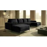 A&J MöbelLand Ecksofa VALTOR 320x185 cm mit Schlaffunktion, Bonellfederkern und Bettkasten, Farbe: Schwarz - Schwarz