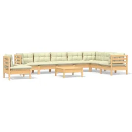 vidaXL Garten-Lounge-Set 9-tlg. mit Creme Kissen Kiefer braun