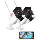 TONTON 2K Überwachungskamera mit PIR Bewegungserkennung, WLAN CCTV IP Kamera, 30M Farbnachtsicht, Handy/PC Fernzugriff, 2-Wege-Audio, Sirene, Outdoor IP66, Work with Alexa (Kompatibel NVR)