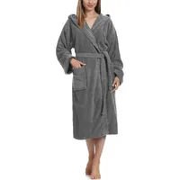 Ladeheid Bademantel Damen Frottee Bademantel aus 100% Baumwolle LA40-193, Langform, Baumwolle, Kapuze grau XL