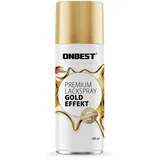 ONBEST Premium Lackspray Sprühfarbe – wasserfest – Sprühlack Farbe zum Lackieren, Dekorieren & Reparieren von Oberflächen wie Metall, Holz, Kunststoff, Pappe, Stein (Gold)