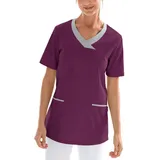 CLINIC DRESS Schlupfkasack Damen-Kasack für die Pflege 1/2 Arm V-Ausschnitt 2 Seitentaschen mit Passennaht 50% Baumwolle 60 Grad Wäsche Pflaume/grau 44 - 44