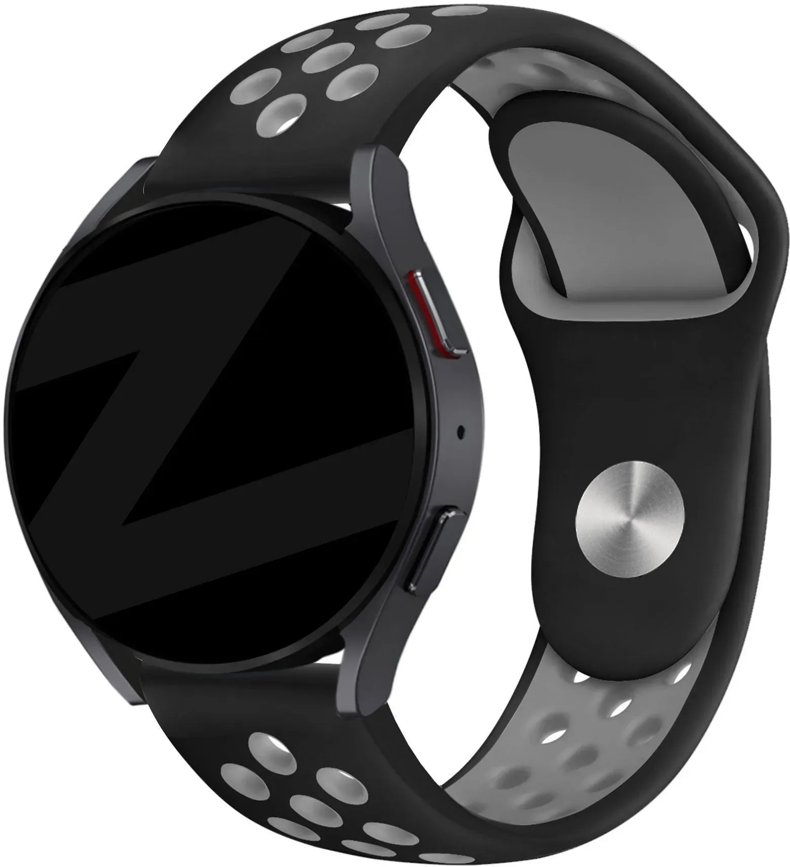 Bandz Amazfit Active 3 Premium Armband Silikon 'Deluxe' für Amazfit Active 3 Premium - Schwarz/grau - Druckknopf Verschluss