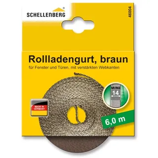 Schellenberg 46004 Rolladengurt 14 mm x 6,0 m System MINI, Rollladengurt, Gurtband, Rolladenband, braun