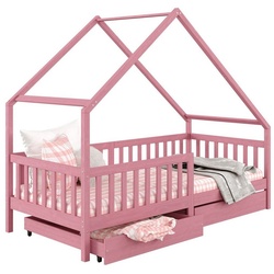 IDIMEX Kinderbett ALVA, Hausbett Montessori Kinderbett 90 x 200 Kiefer 2 Schubladen in rosa rosa