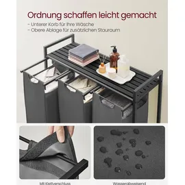 Songmics VASAGLE Wäschekorb 3 Fächer, mit Ablage, ausziehbar abnehmbar, 3 x 38 L