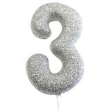 Anniversary House Metallic Silber Glitzer Kerze Zahl 3 3. Geburtstag Tortenaufsatz 7 cm AHC40/3