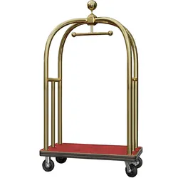 Gepäckwagen | B:T:H 108 x 193 x 65 cm | Gold/Rot | Hotelwagen, Hotel Gepäckwagen, Kofferwagen Hotel, Hotel Kofferwagen