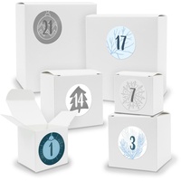 Adventskalender zum Füllen 24x Quader Würfel gemischt WEISS + Sticker (V01 Z16)