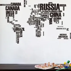 Kreative Buchstaben Stil Weltkarte abnehmbare Wandtattoo Aufkleber Wandbild Home Decor