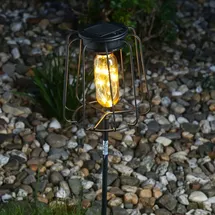 MARELIDA LED Solarleuchte Gitter Optik Gartenstecker Erdspieß Gartenleuchte schwarz