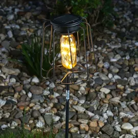 MARELIDA LED Solarleuchte Gitter Optik Gartenstecker Erdspieß Gartenleuchte schwarz