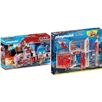 PLAYMOBIL City Action 70935 Feuerwehr-Fahrzeug & City Action 9462 Große Feuerwache mit Soundeffekten, Ab 5 Jahren