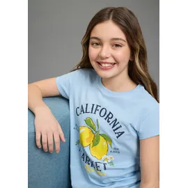 KangaROOS T-Shirt "Kangaroos T-Shirt Zitrone", Mädchen, Gr. 128/134, hellblau, Single Jersey, Obermaterial: 100% Baumwolle, bedruckt, Basic, Rundhals, Shirts T-Shirt, für Mädchen, Kurzarm, Basic Passform, mit modischem Druck