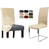 BEAUTEX Stuhlhussen Sets, Samt Mikrofaser Stuhlbezug, elastische Stretch Husse, Set -Größe und Farbe wählbar (Creme 4er Set)