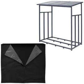 CHOSHOME Kaminholzregal Metall Anthrazit 187,5 x 70 x 185 cm mit Wetterschutz