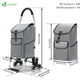 VOUNOT Einkaufstrolley Grau 58L