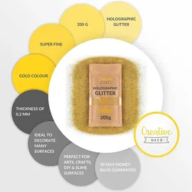 Creative Deco Holographischer Glitzerpulver 200g gold